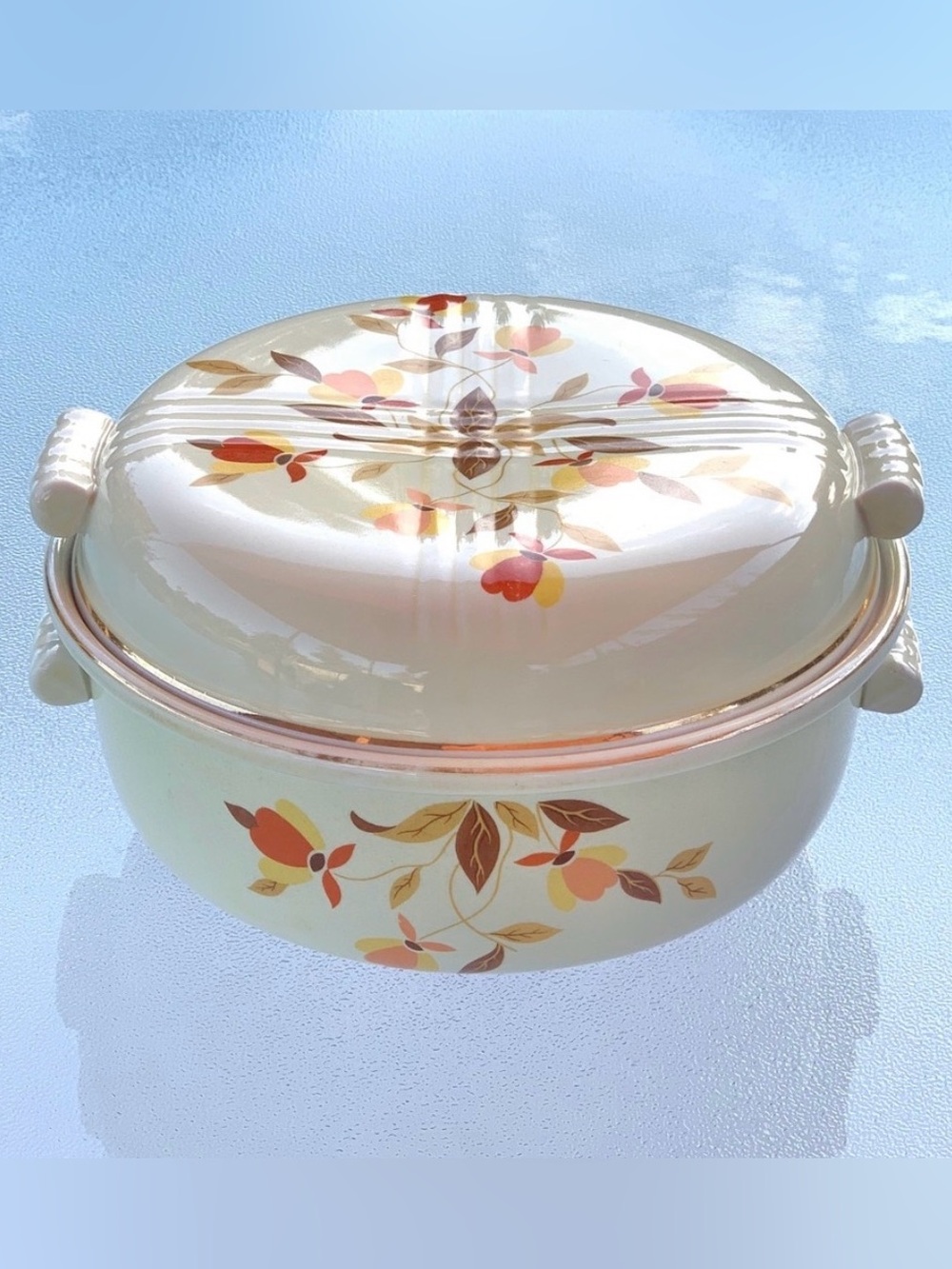 Hall's Superior Autumn Leaf Jewel Stoneware 2 Qt Baking Casserole Dish with Lid